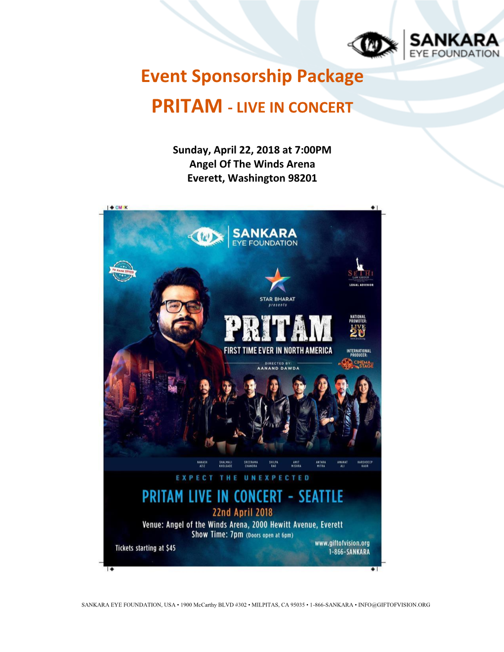 Sponsorship Package PRITAM - LIVE in CONCERT