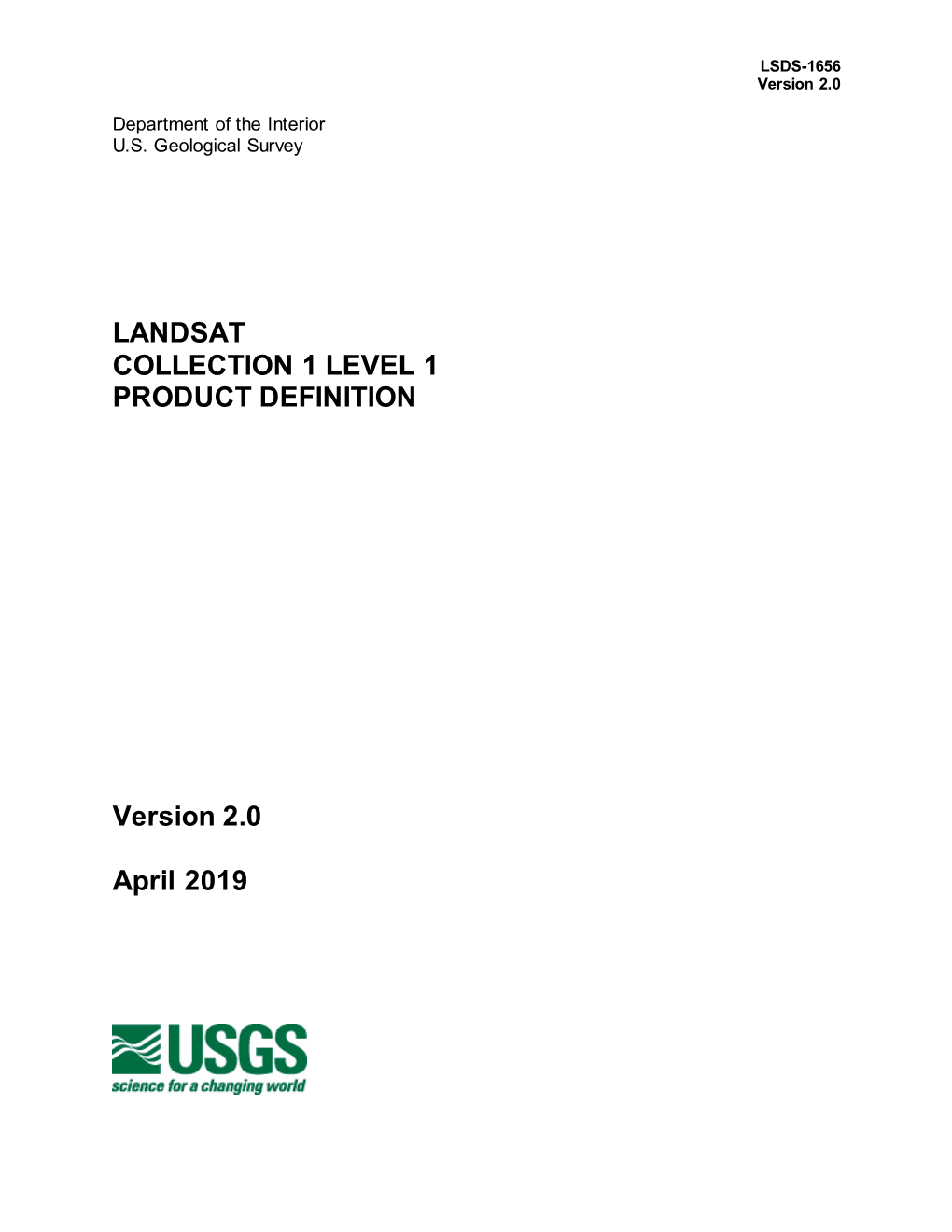 Landsat Collection 1 Level 1 Product Definition