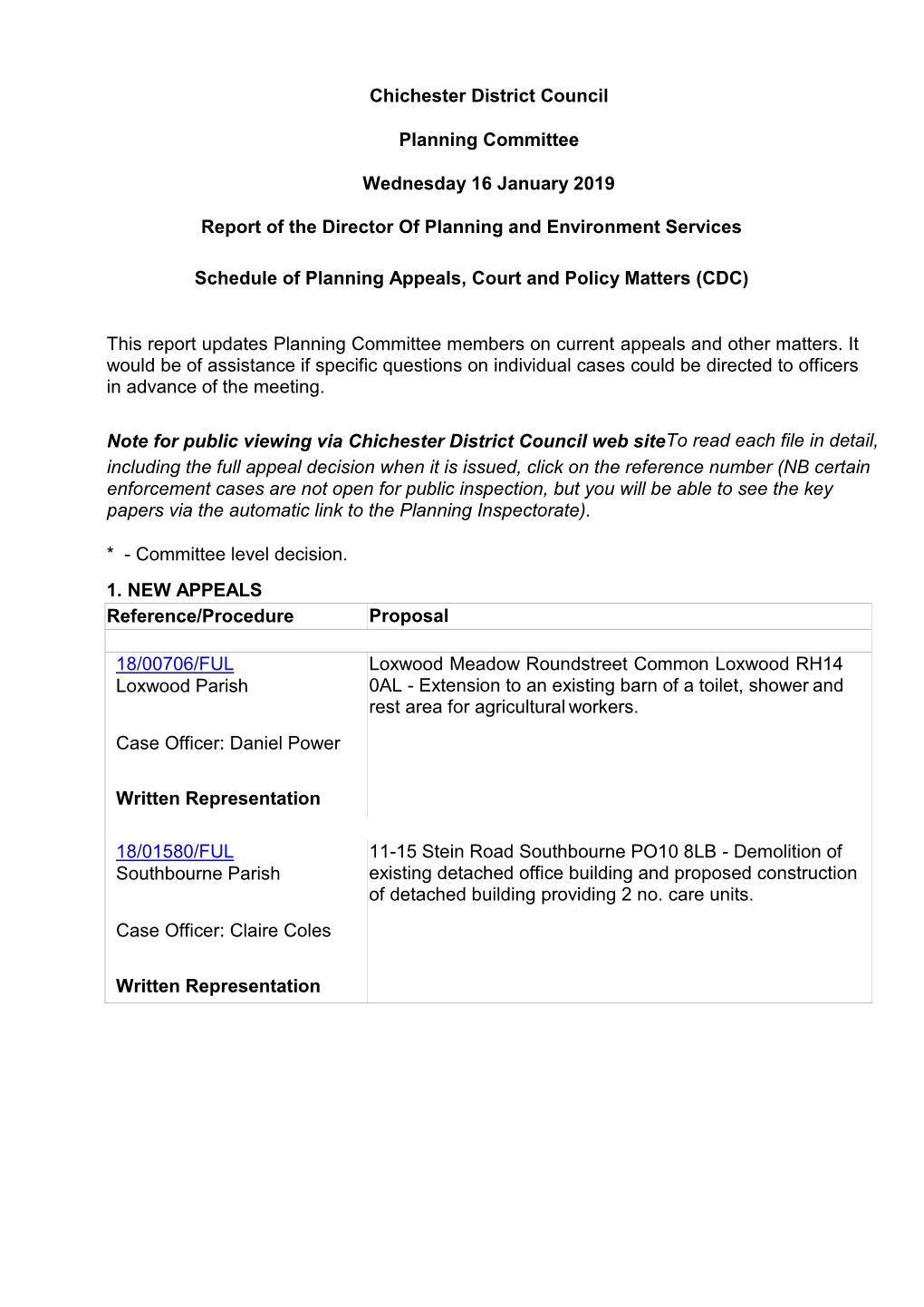 Chichester District Council Planning Committee Wednesday 16 January