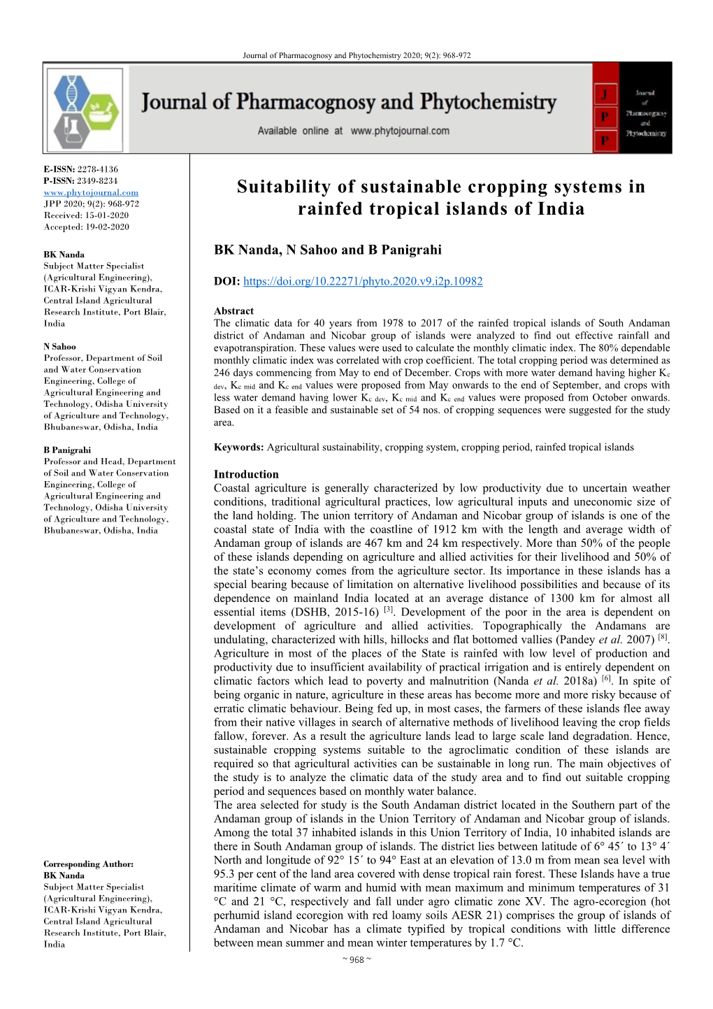 Suitability of Sustainable Cropping Systems in Rainfed Tropical Islands