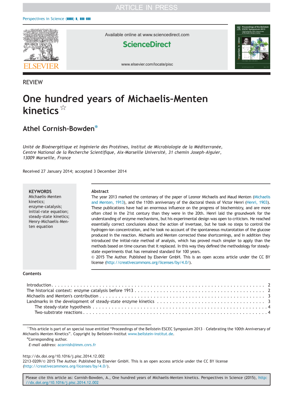 One Hundred Years of Michaelis–Menten Kinetics$