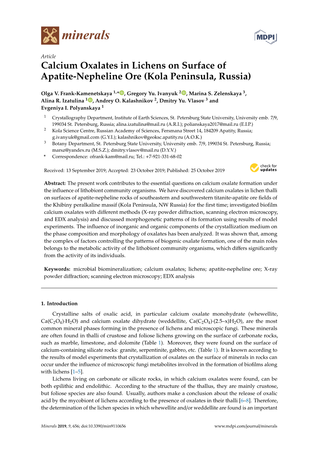 Calcium Oxalates in Lichens on Surface of Apatite-Nepheline Ore (Kola Peninsula, Russia)