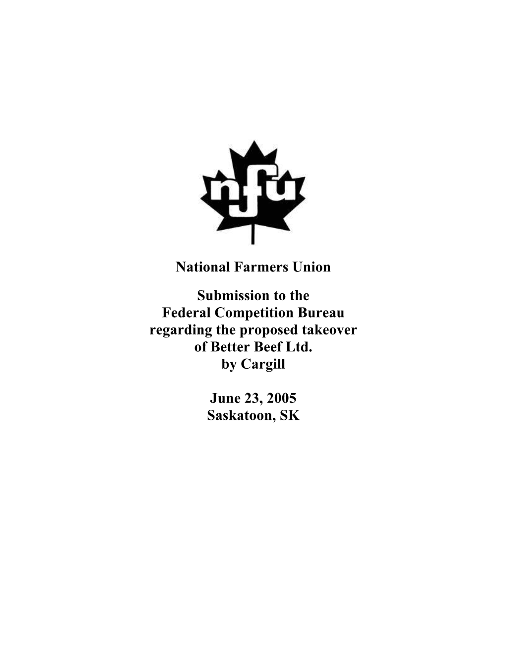 National Farmers Union Submission to the Federal Competition