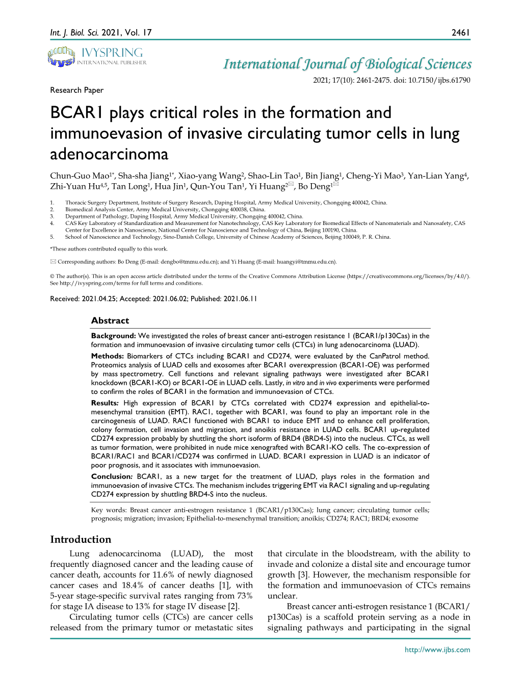 BCAR1 Plays Critical Roles in the Formation and Immunoevasion Of