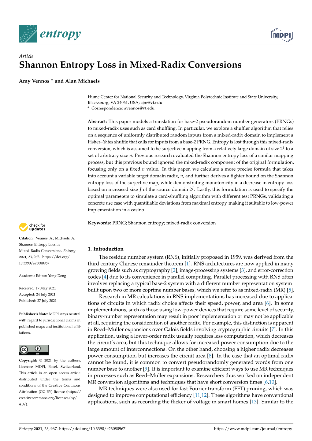 Shannon Entropy Loss in Mixed-Radix Conversions