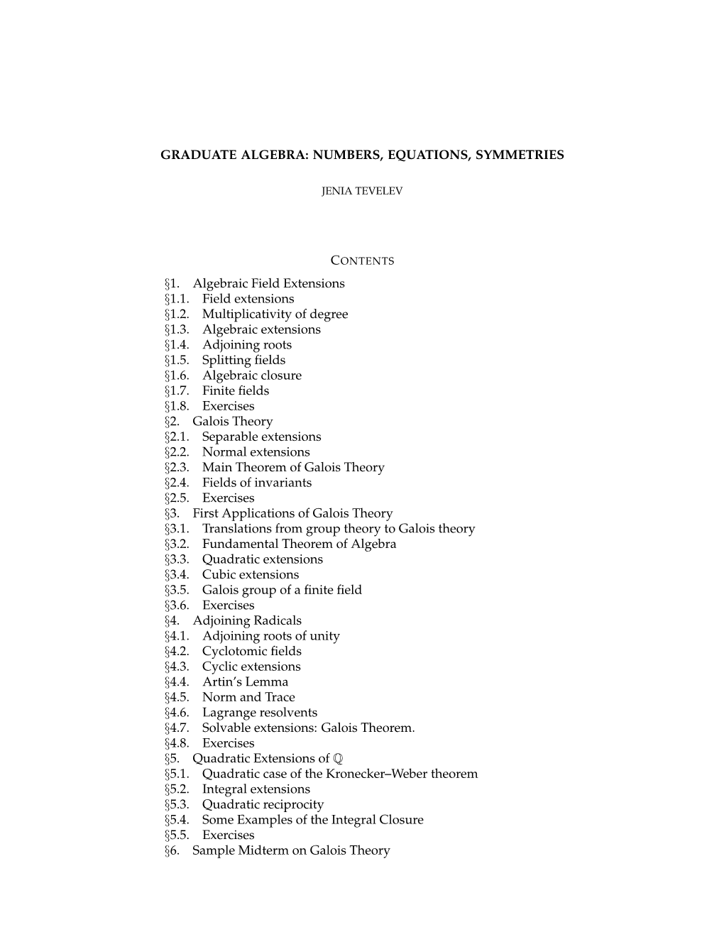 NUMBERS, EQUATIONS, SYMMETRIES §1. Algebraic Field