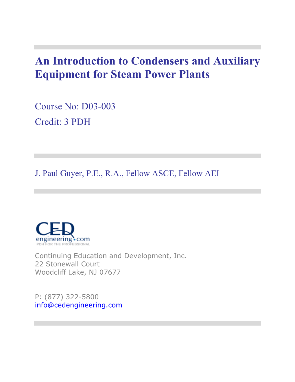 An Introduction to Condensers and Auxiliary Equipment for Steam Power Plants