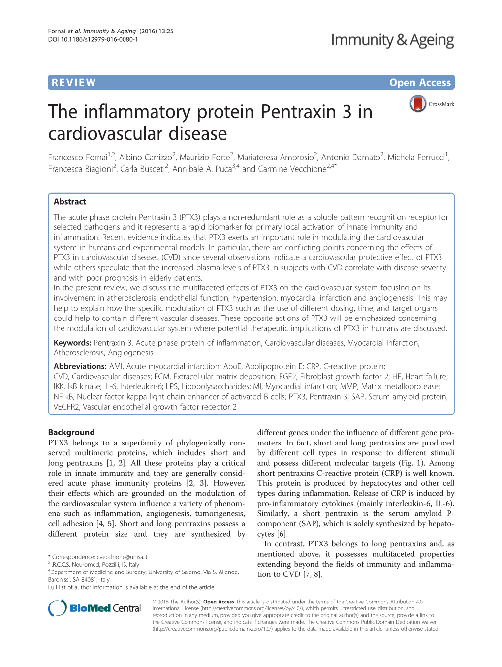 The Inflammatory Protein Pentraxin 3 in Cardiovascular Disease