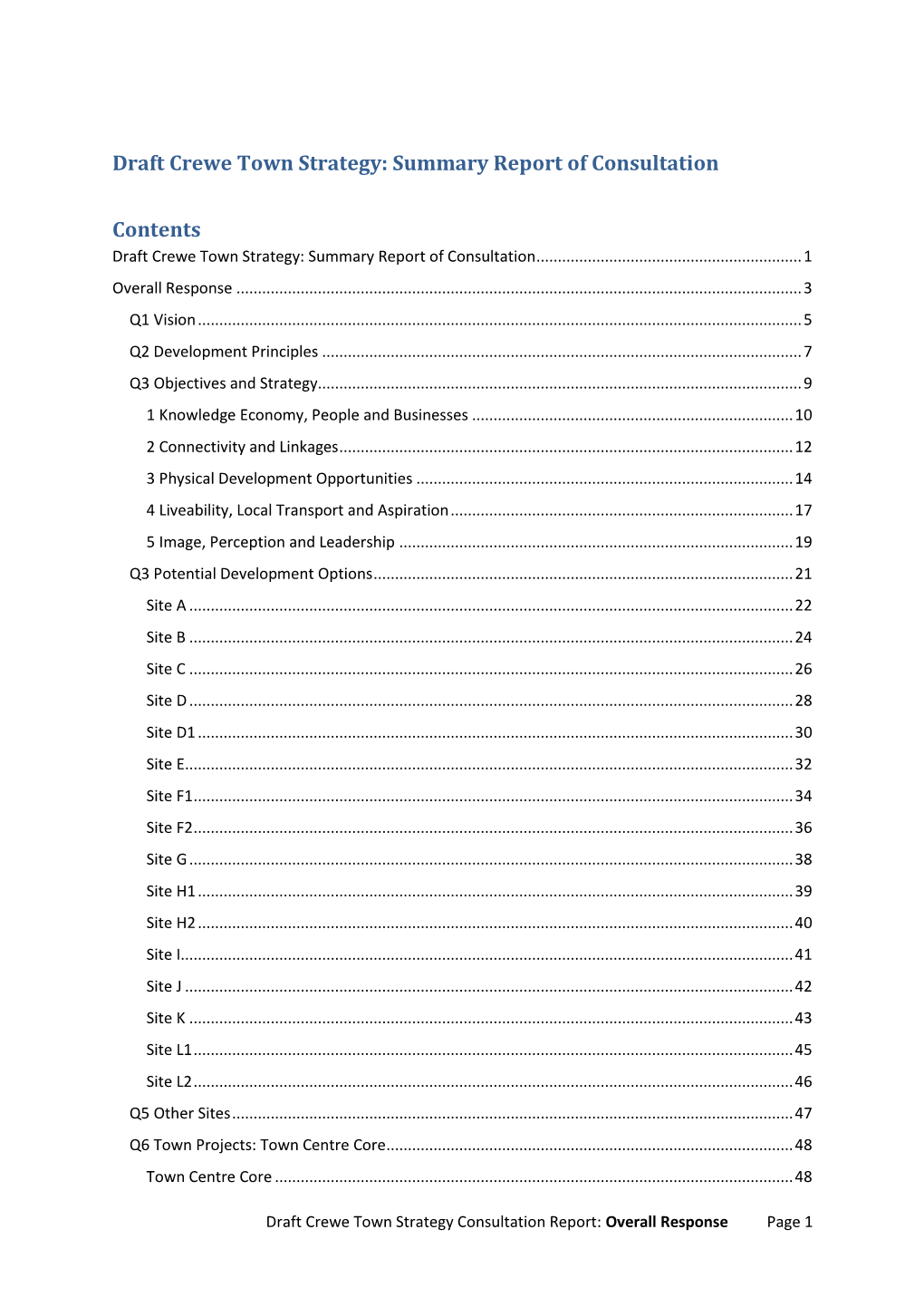 Crewe Summary Report of Consultation