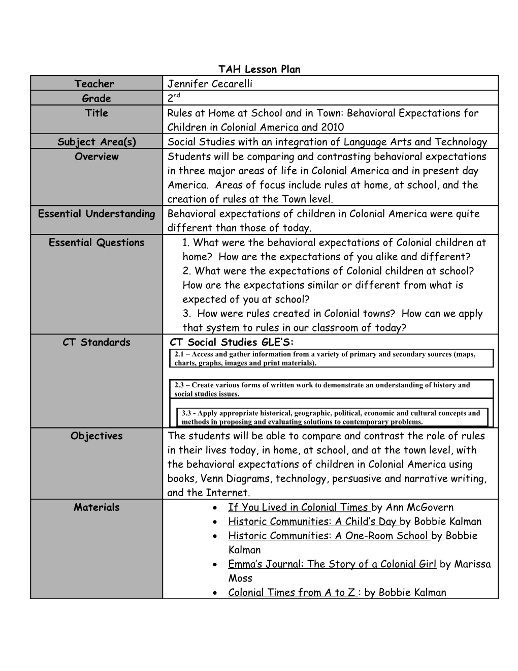 TAH Lesson Plan