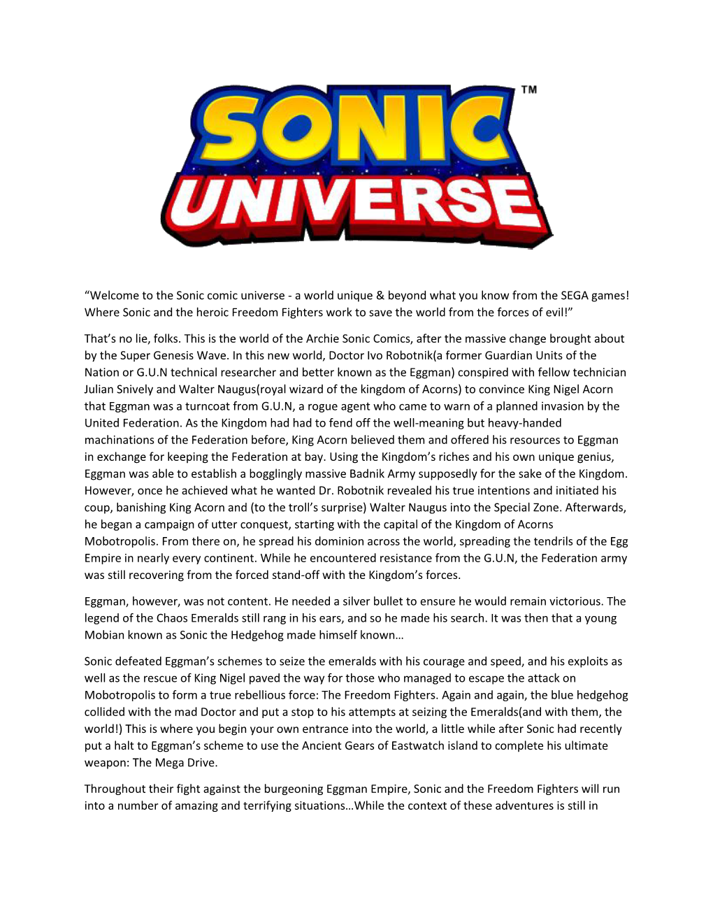 The Sonic Comic Universe