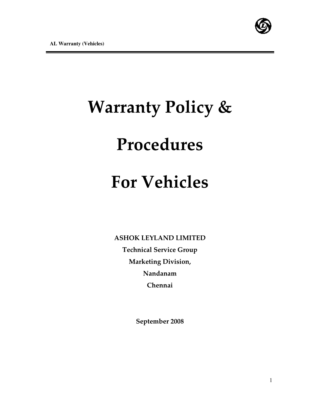 Warranty Policy & Procedures for Vehicles