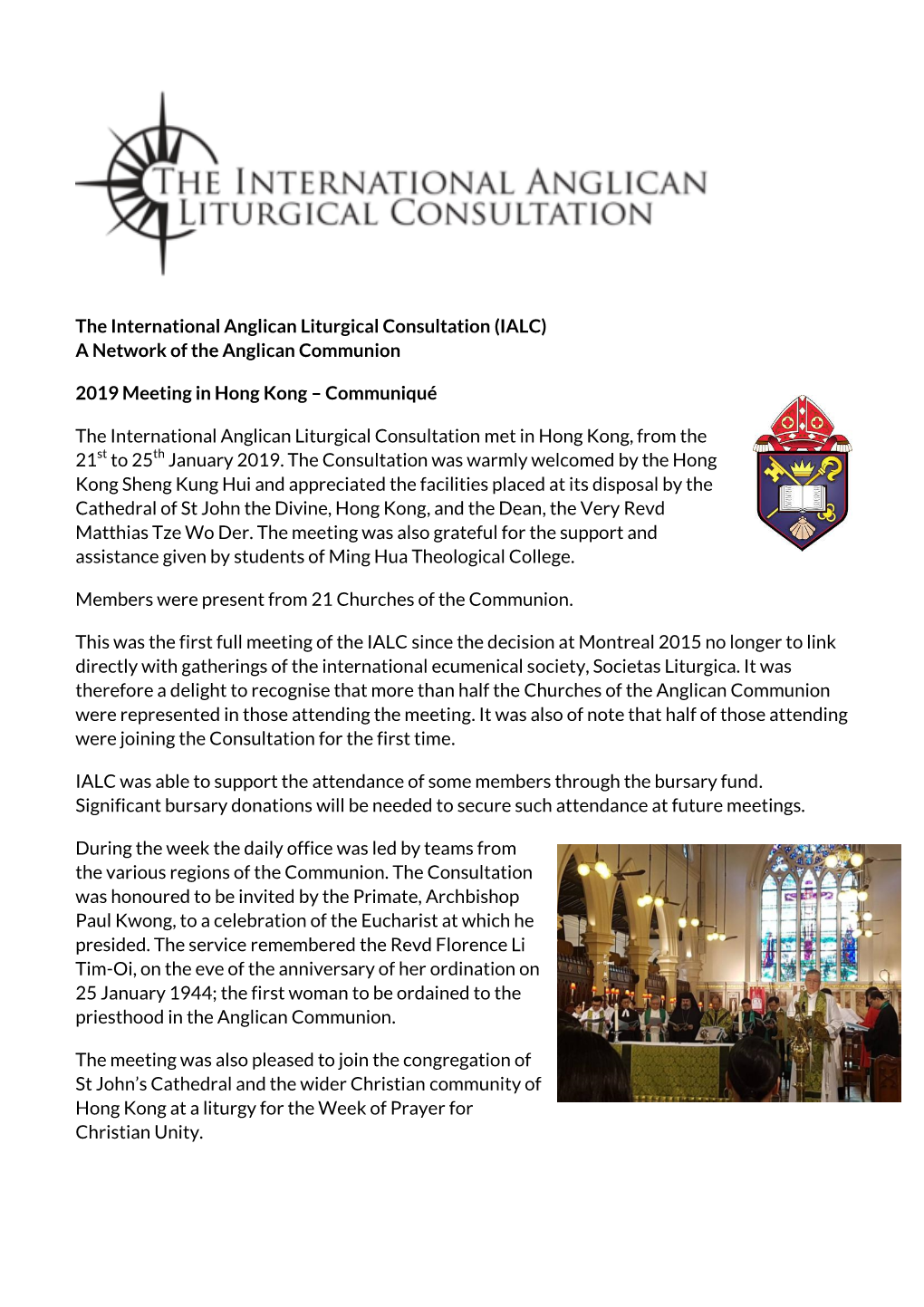 The International Anglican Liturgical Consultation (IALC) a Network of the Anglican Communion