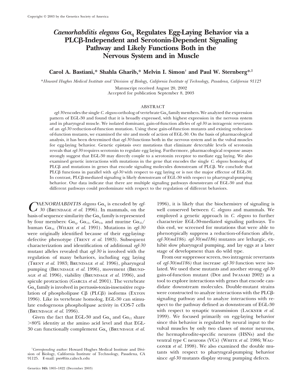 Caenorhabditis Elegans G Q Regulates Egg-Laying Behavior Via A