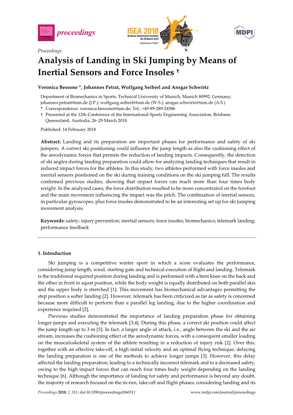 Analysis of Landing in Ski Jumping by Means of Inertial Sensors and Force Insoles †