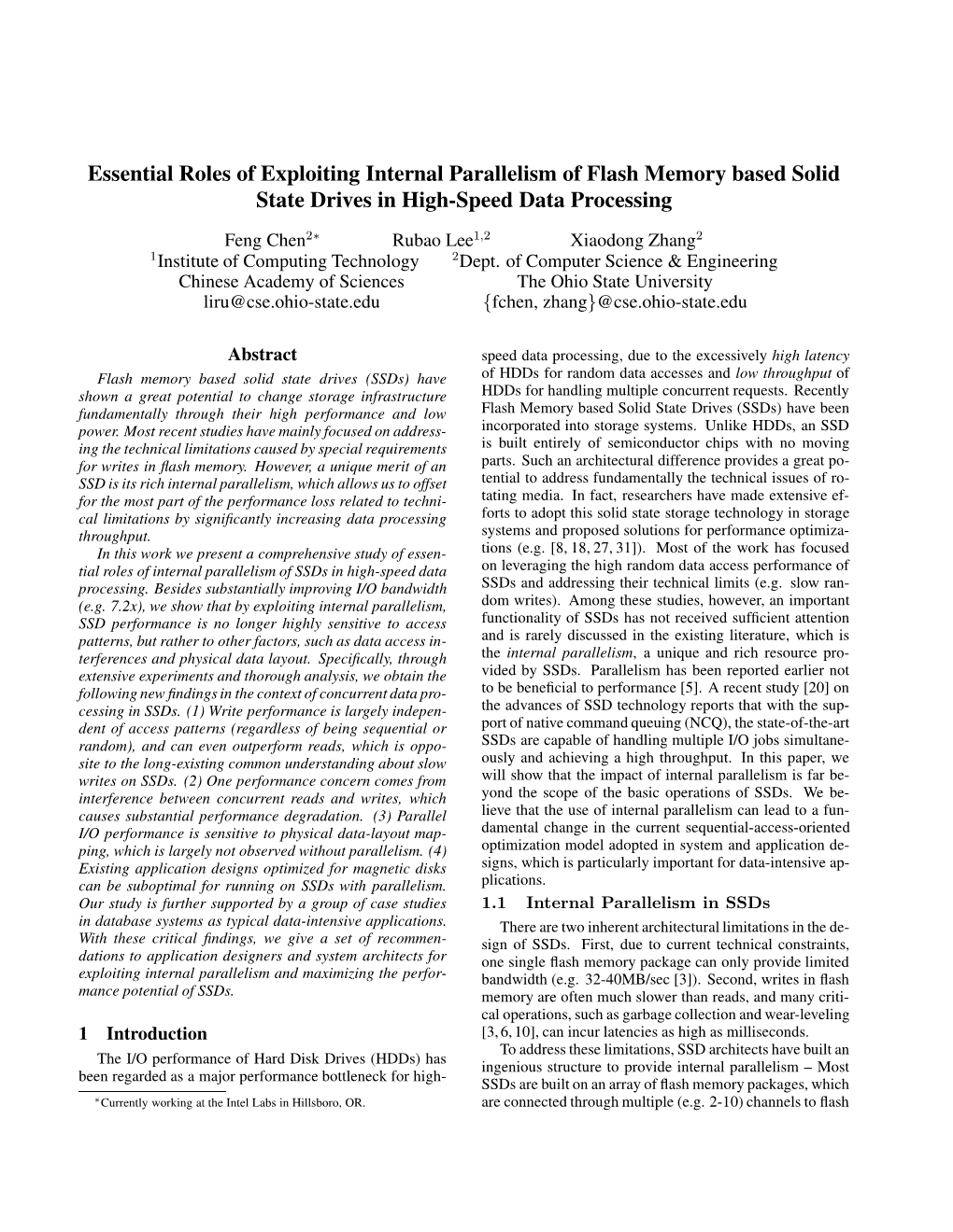 Essential Roles of Exploiting Internal Parallelism of Flash Memory Based Solid State Drives in High-Speed Data Processing