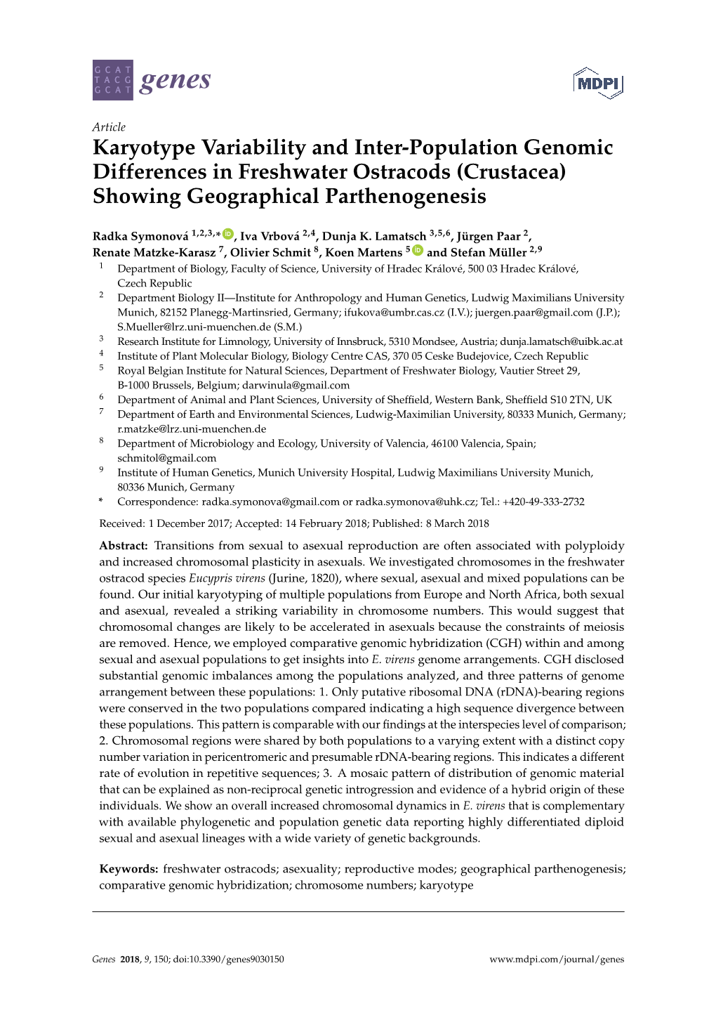 Karyotype Variability and Inter-Population Genomic Differences in Freshwater Ostracods (Crustacea) Showing Geographical Parthenogenesis