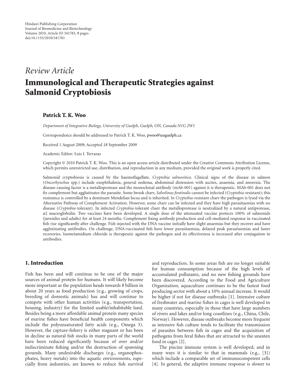 Immunological and Therapeutic Strategies Against Salmonid Cryptobiosis