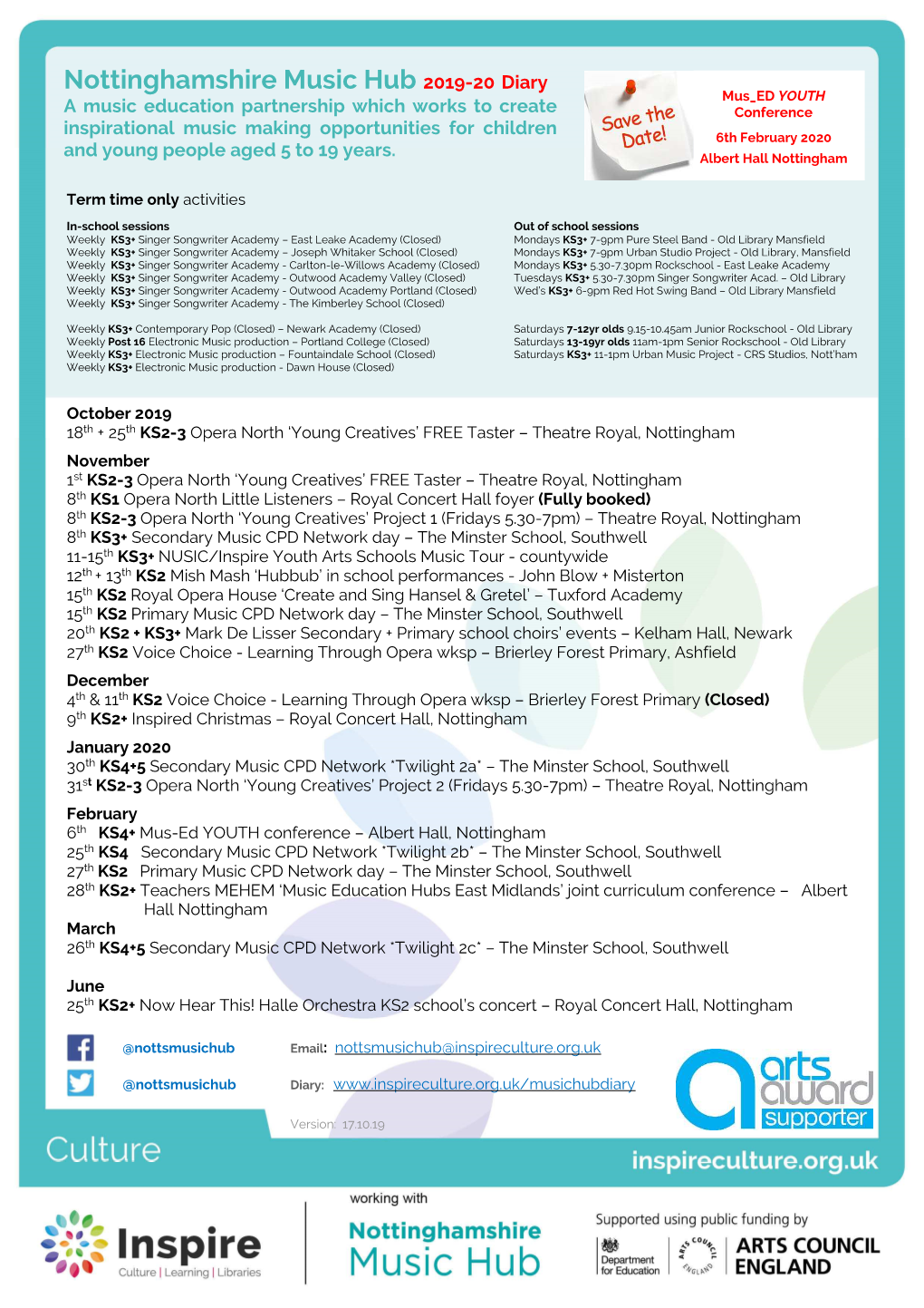 2019-20 Nottsmusichub Events Flyer