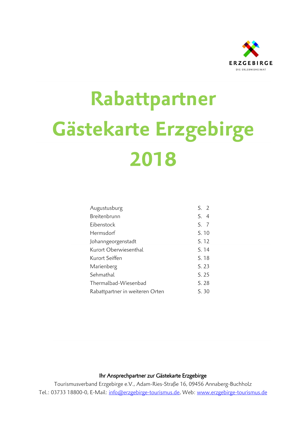 Rabattpartner Gästekarte Erzgebirge 2018
