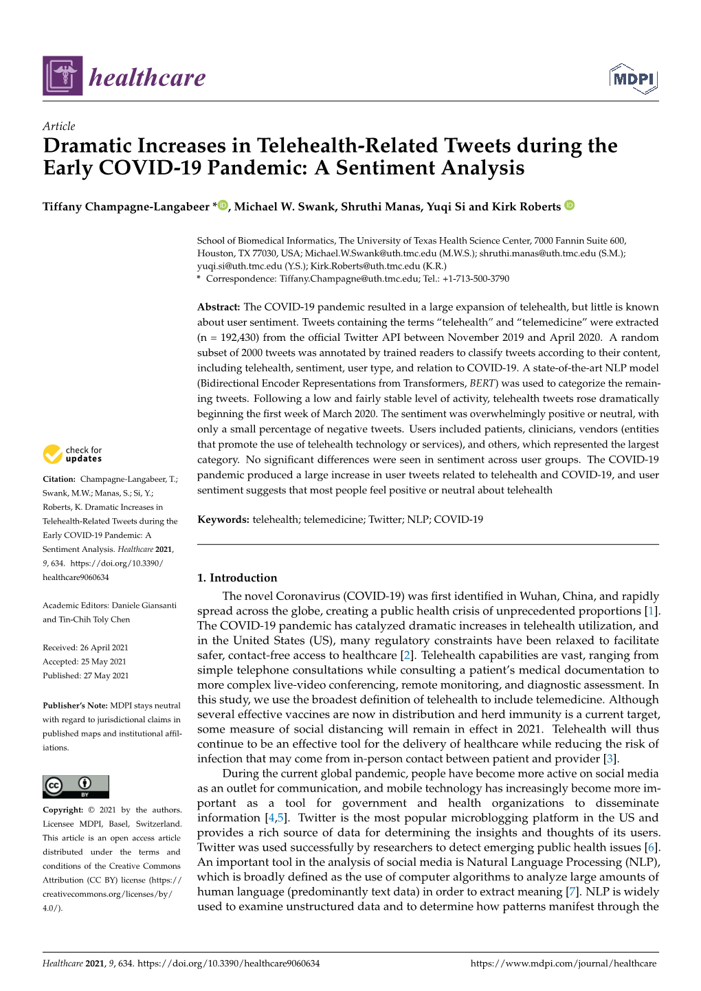 Dramatic Increases in Telehealth-Related Tweets During the Early COVID-19 Pandemic: a Sentiment Analysis