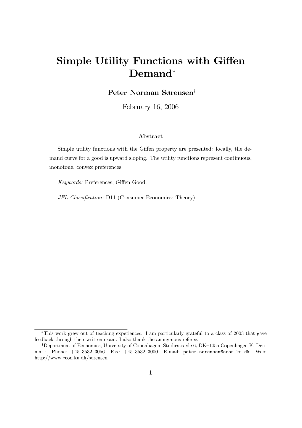 Simple Utility Functions with Giffen Demand∗