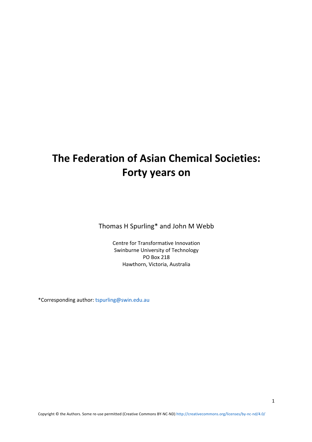 The Federation of Asian Chemical Societies: Forty Years On