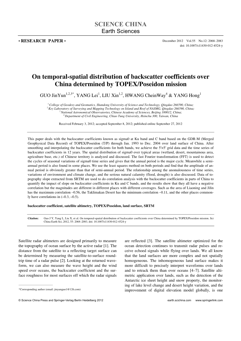 SCIENCE CHINA on Temporal-Spatial Distribution of Backscatter