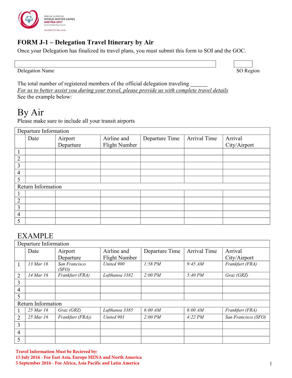 FORM J Travel Itinerary Fillable