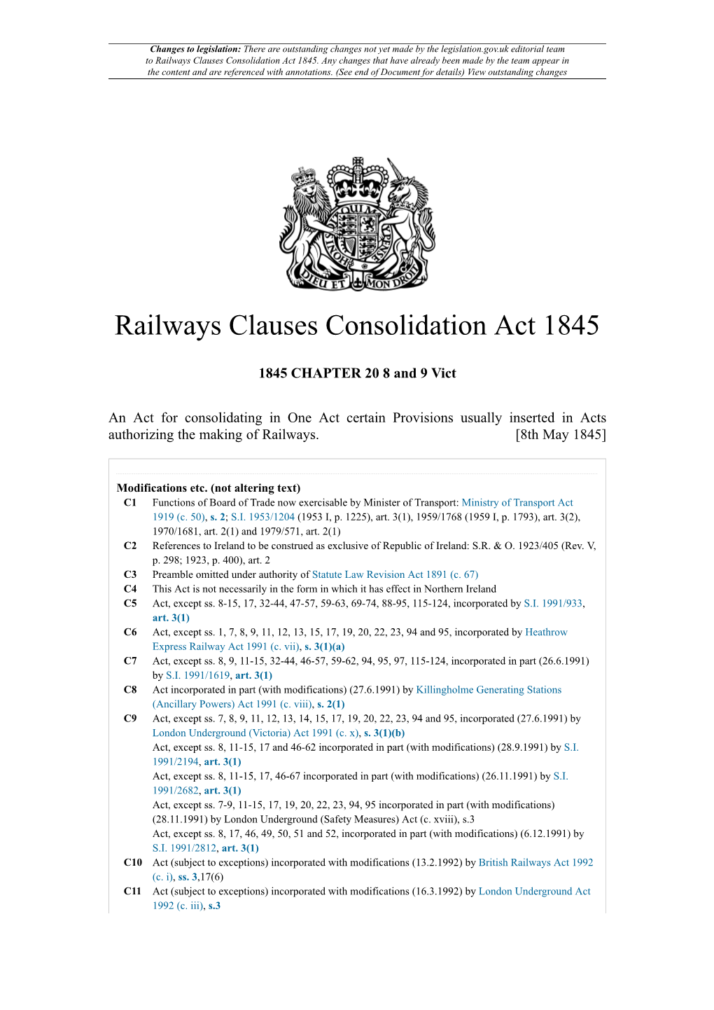 Railways Clauses Consolidation Act 1845