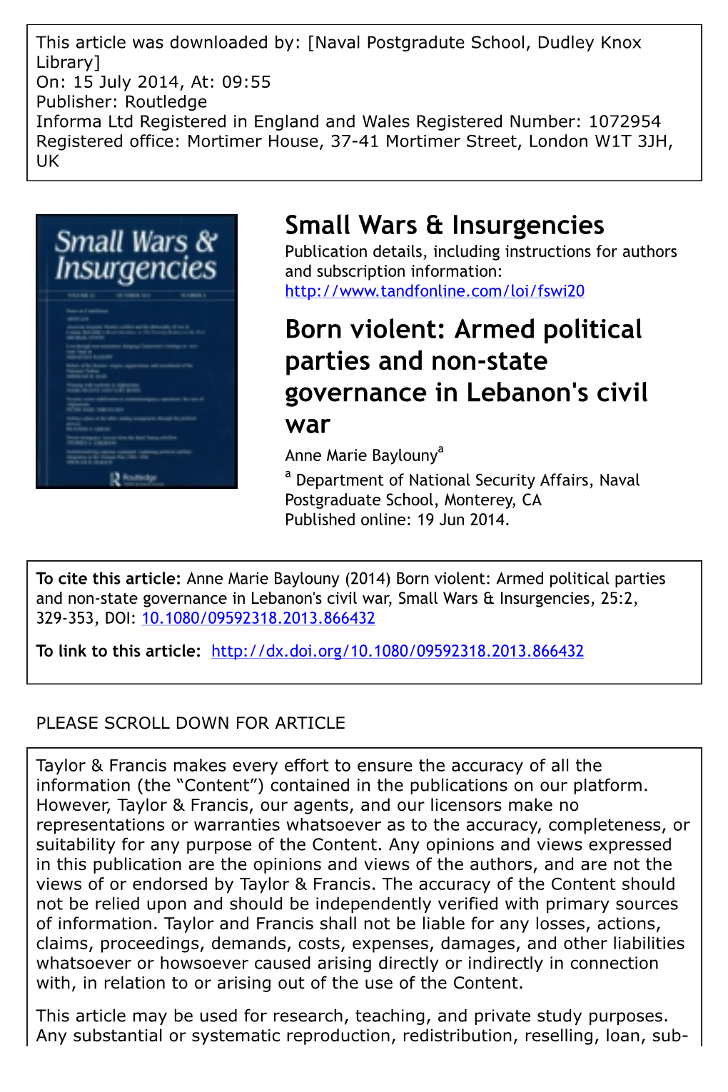 Small Wars & Insurgencies Born Violent: Armed Political Parties And