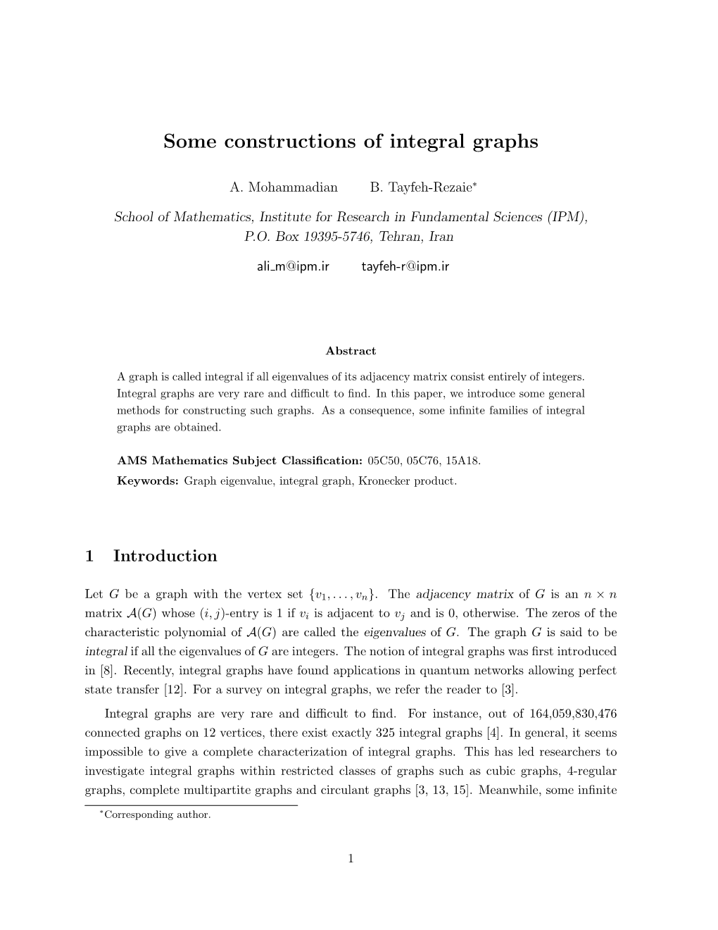 Some Constructions of Integral Graphs