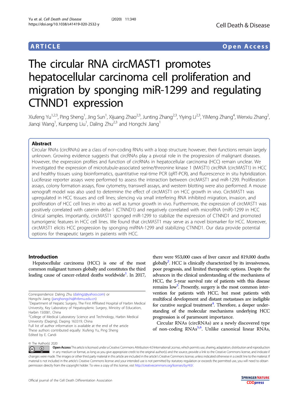 The Circular RNA Circmast1 Promotes Hepatocellular Carcinoma Cell