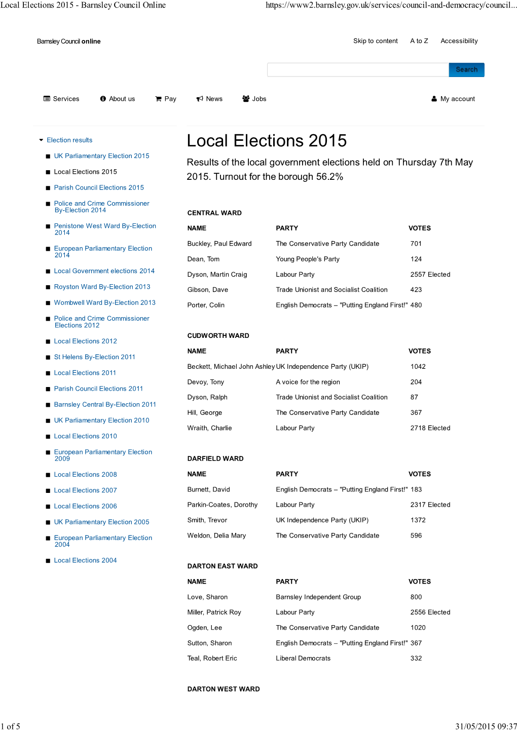 Local Elections 2015 - Barnsley Council Online