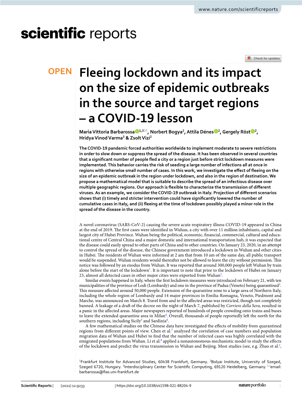 Fleeing Lockdown and Its Impact on the Size of Epidemic Outbreaks In