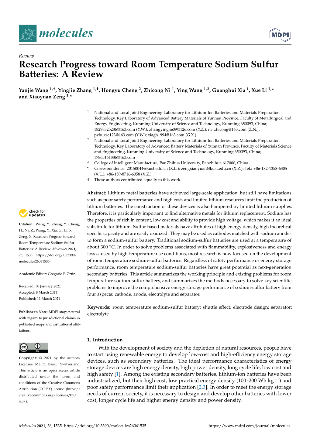 Research Progress Toward Room Temperature Sodium Sulfur Batteries: a Review