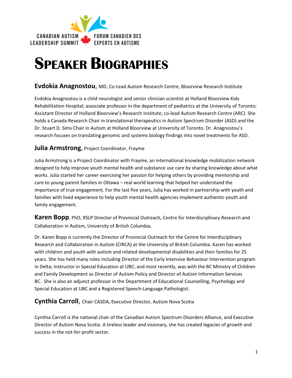 Speaker Biographies