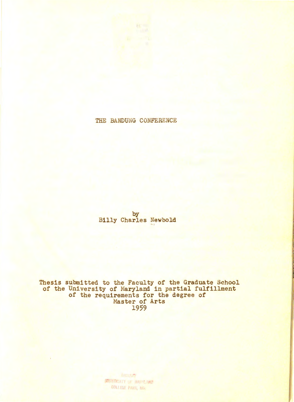 THE BANDUNG CONFERENCE by Billy Charles Ne~Bold Thesis