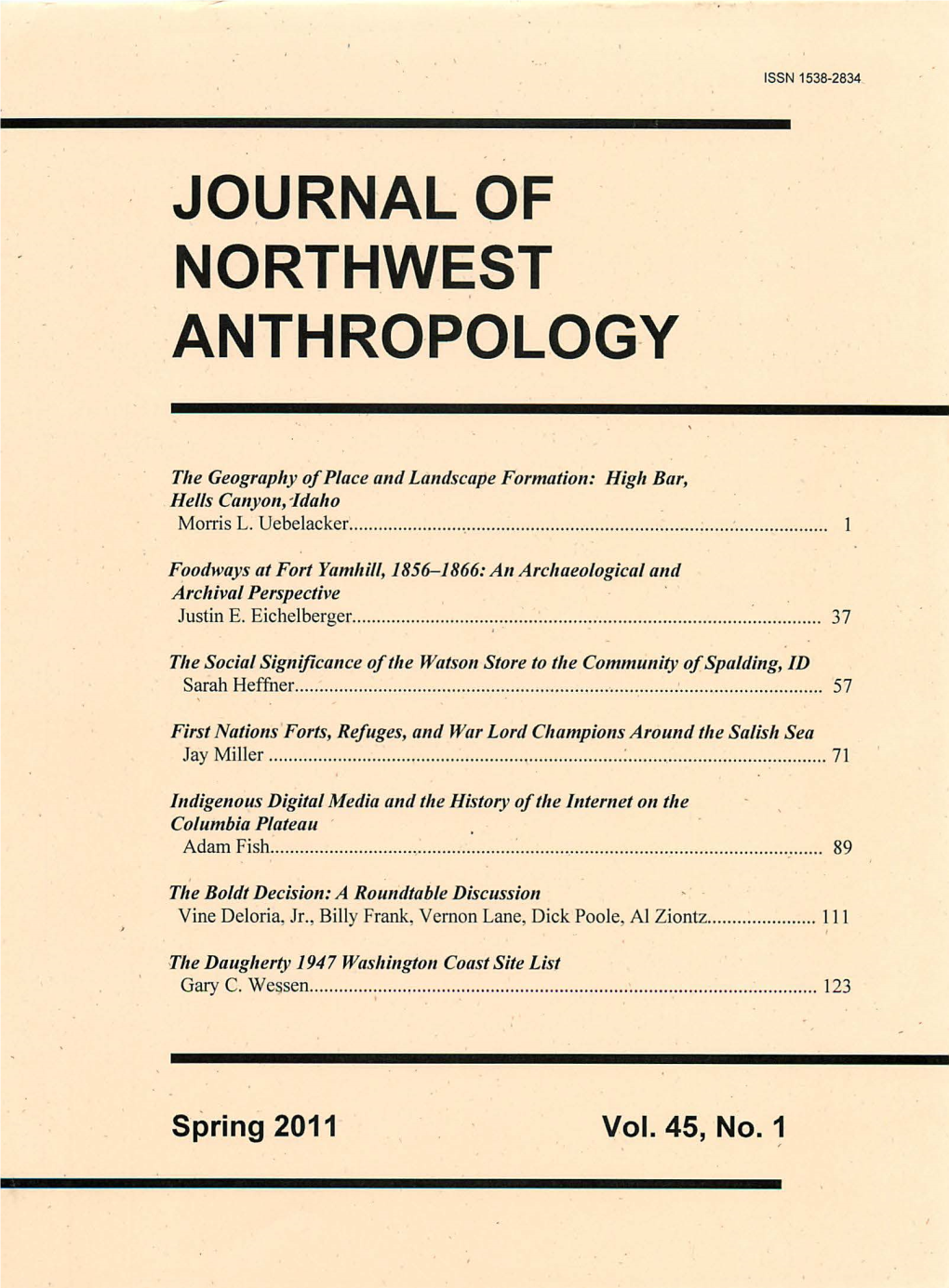 Journal of Northwest Anthro-Pology