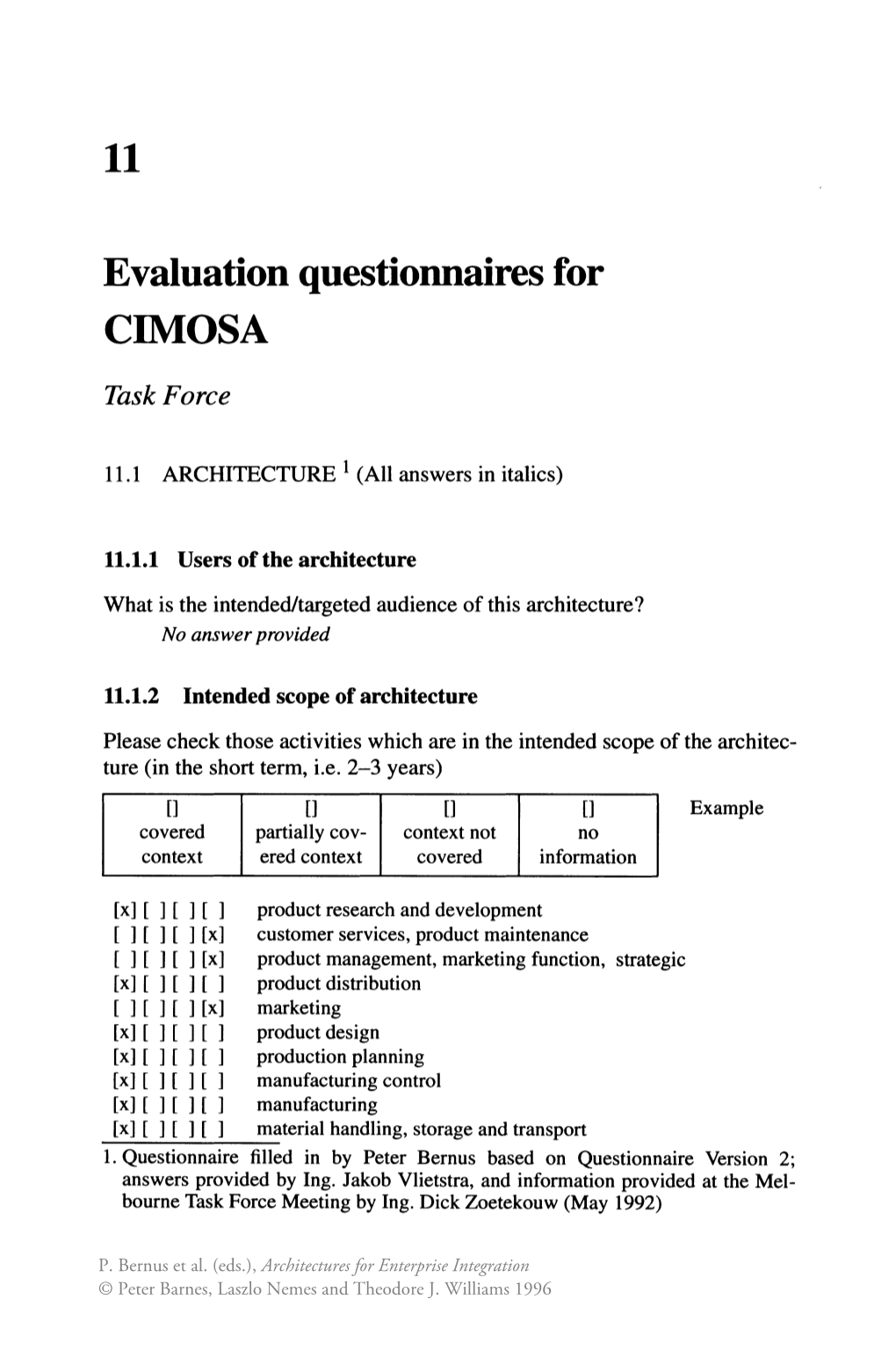 11 Evaluation Questionnaires for CIMOSA