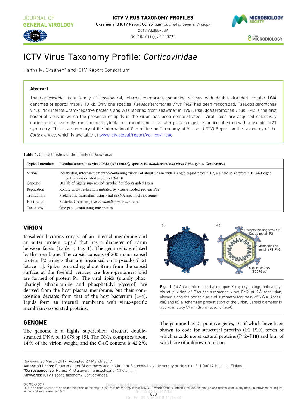 ICTV Virus Taxonomy Profile: Corticoviridae