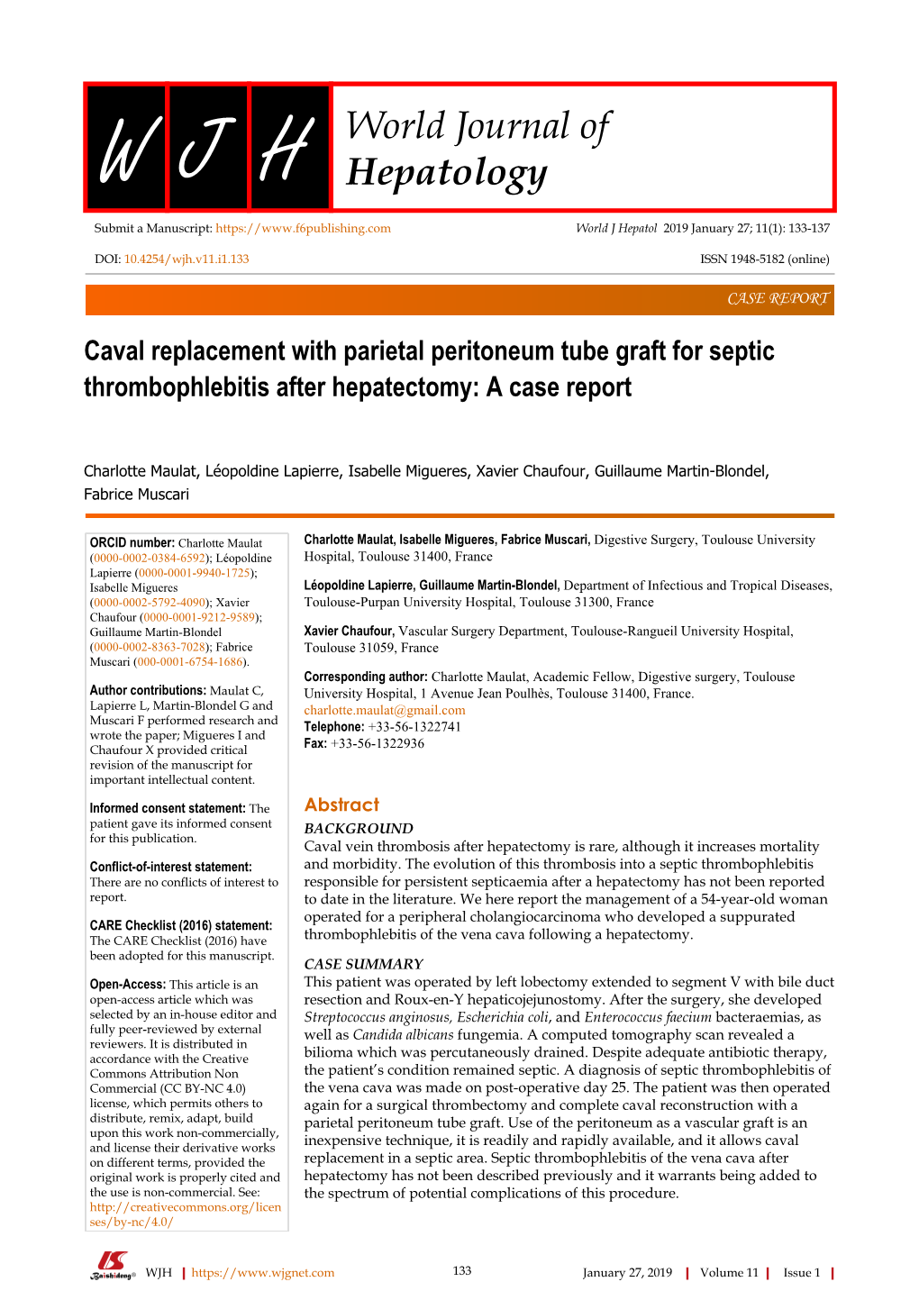 Caval Replacement with Parietal Peritoneum Tube Graft for Septic Thrombophlebitis After Hepatectomy: a Case Report