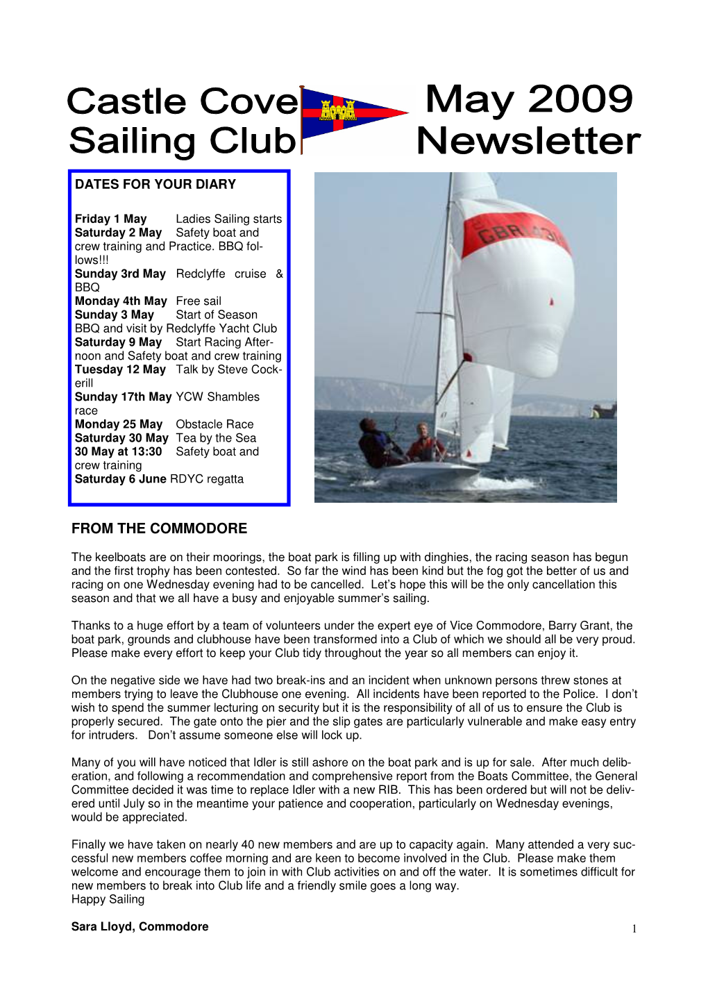 May Ladies Sailing Starts Saturday 2 May Safety Boat and Crew Training and Practice