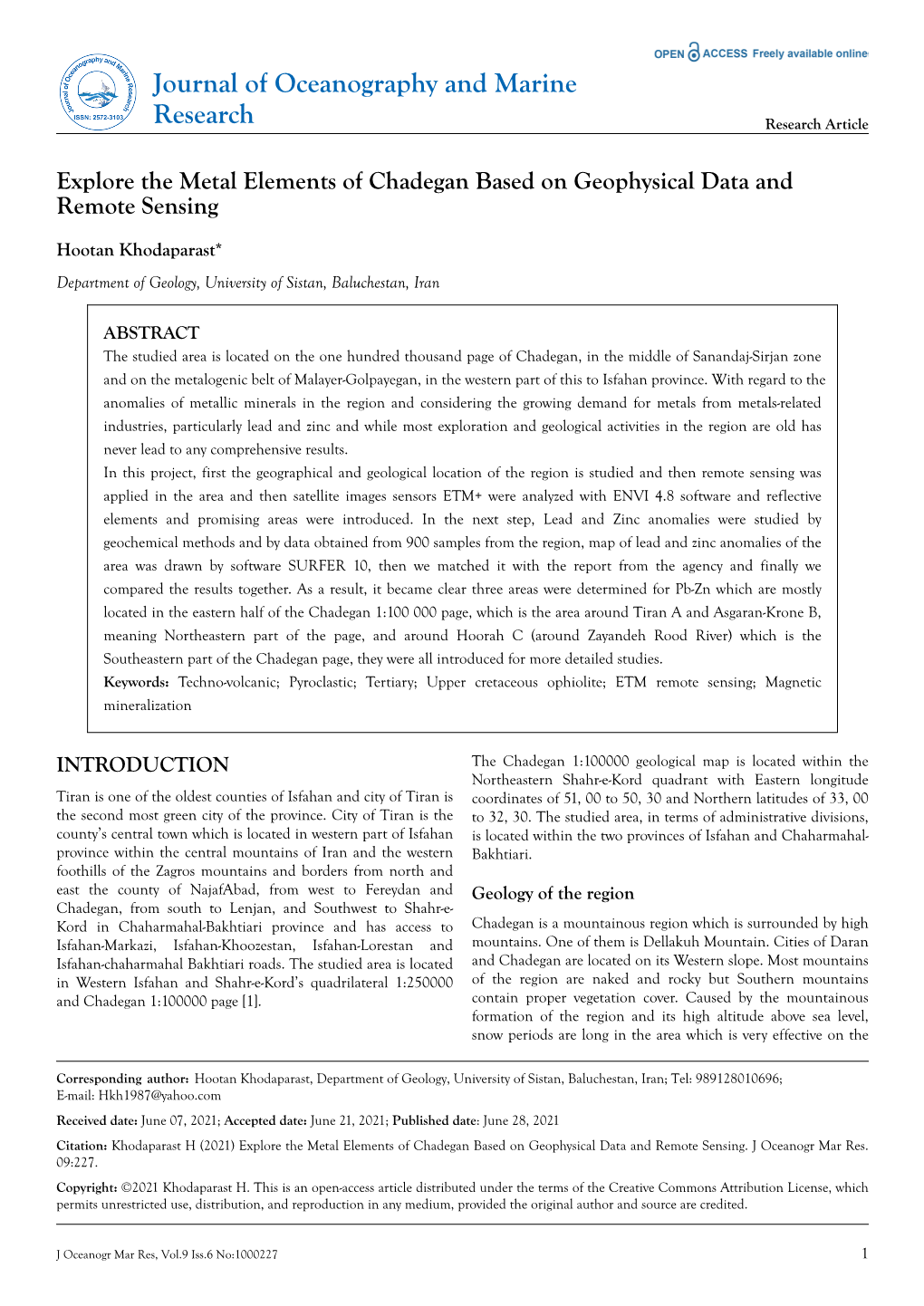 Explore the Metal Elements of Chadegan Based on Geophysical Data and Remote Sensing