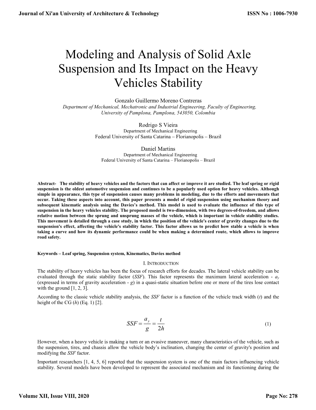 Modeling and Analysis of Solid Axle Suspension and Its Impact on the Heavy Vehicles Stability