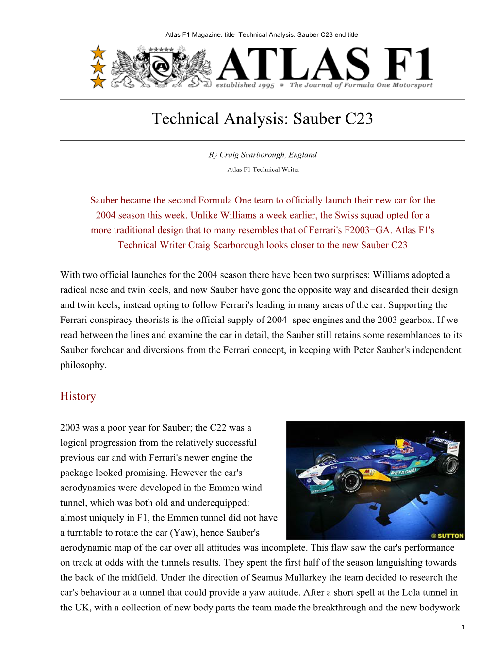Atlas F1 Magazine: Title Technical Analysis: Sauber C23 End Title