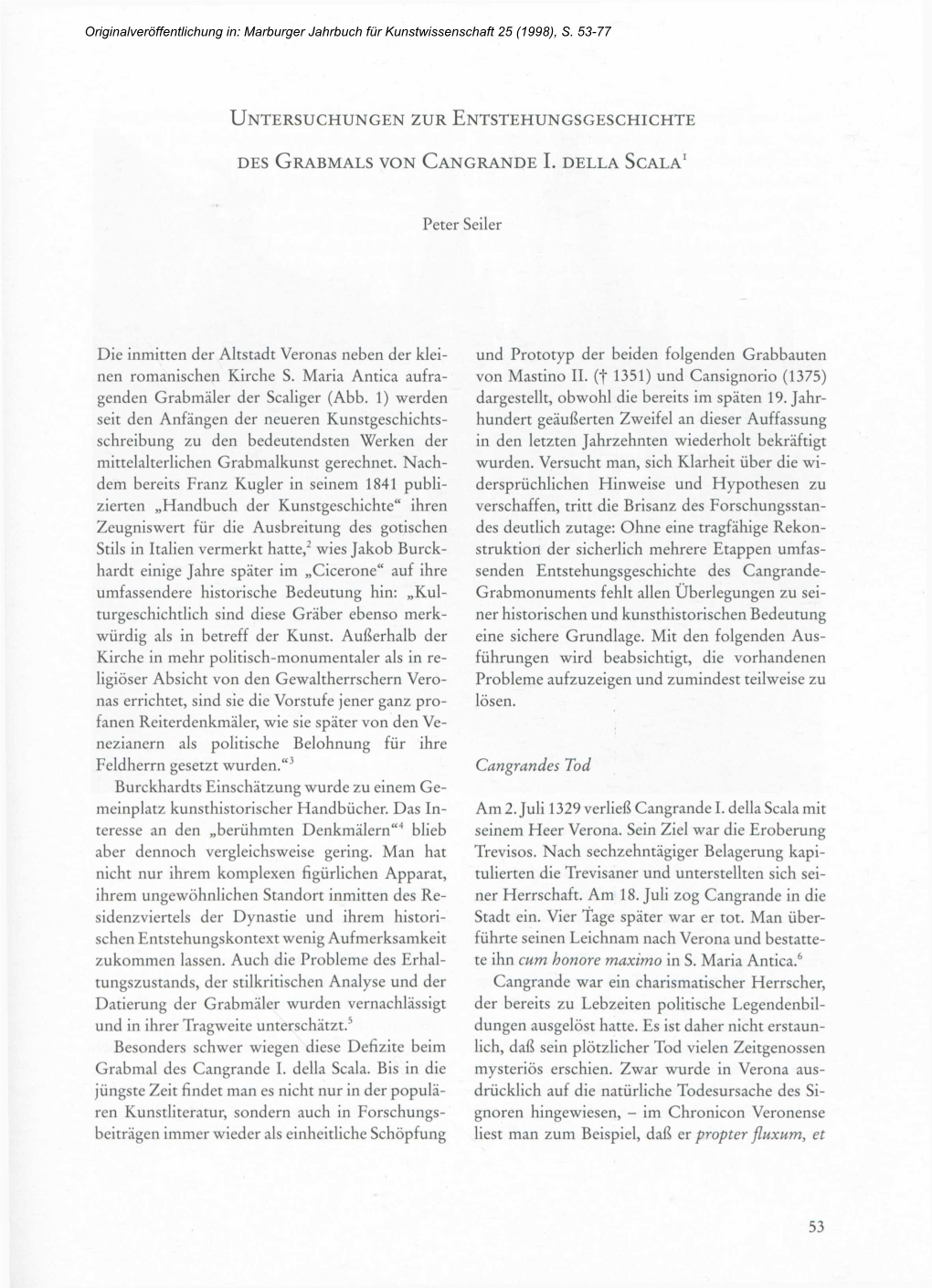 Untersuchungen Zur Entstehungsgeschichte Des Grabmals Von Cangrande I. Della Scala1 53