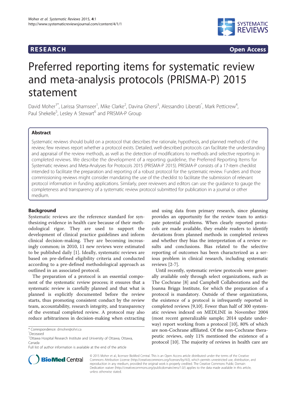 Preferred Reporting Items for Systematic