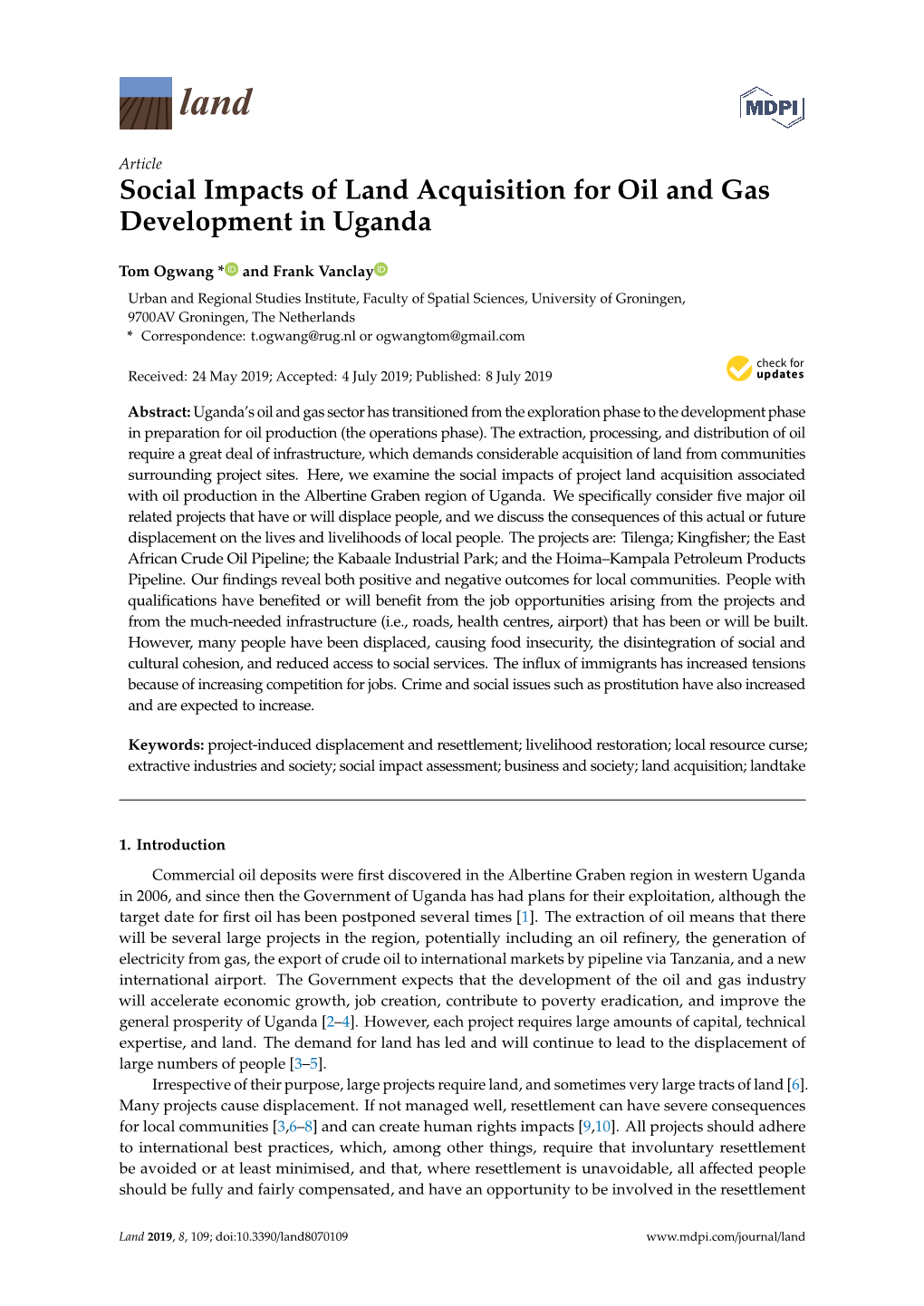 Social Impacts of Land Acquisition for Oil and Gas Development in Uganda