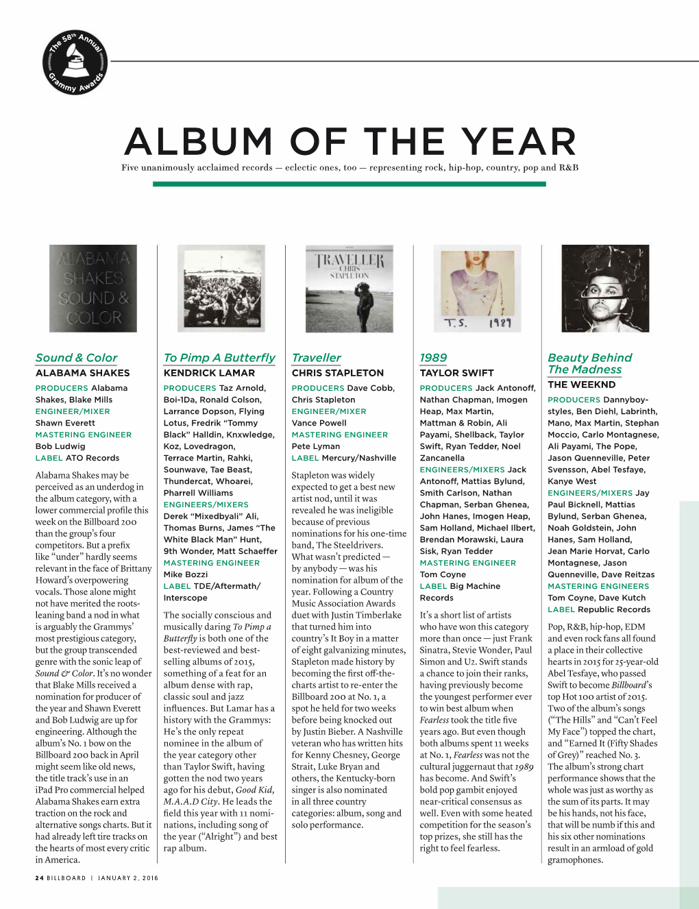 ALBUM of the YEAR Five Unanimously Acclaimed Records — Eclectic Ones, Too — Representing Rock, Hip-Hop, Country, Pop and R&B